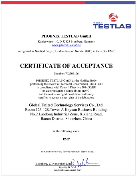 चीन Global United Technology Services Co.,Ltd. प्रमाणपत्र